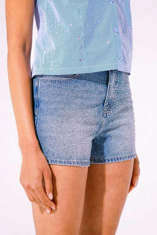 Short Vaquero Kyla con Strass Azul
