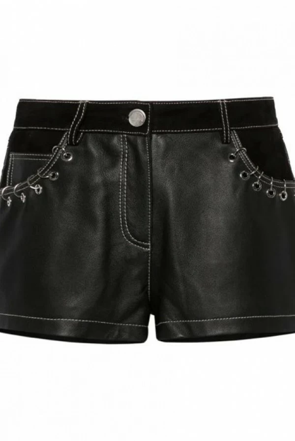 shorts pinko de piel y detalle de anillas