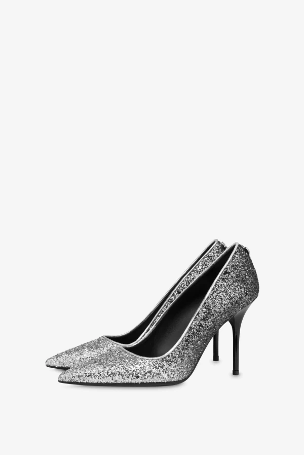 stiletto glitter plata y negro Love Moschino