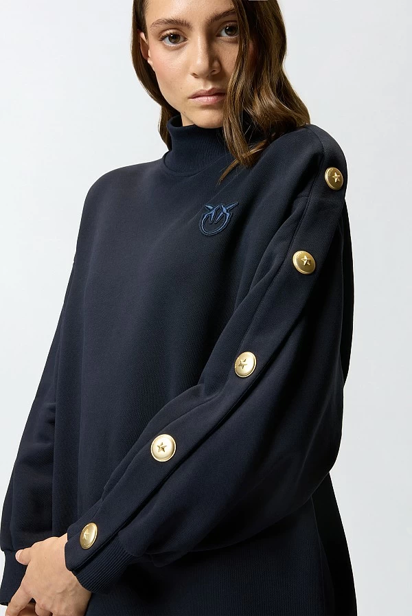 Sudadera felpa con botones metálicos y logo Love Birds - Pinko