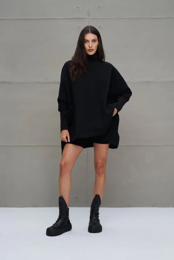 Sudadera Oversize Negra con Cuello Alto y Forro Polar vdr