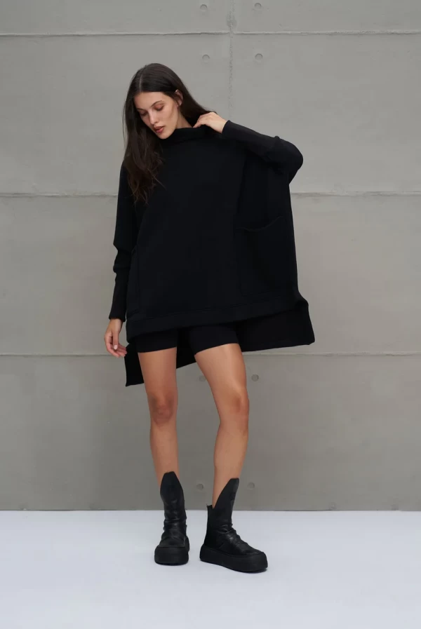 Sudadera Oversize Negra con Cuello Alto y Forro Polar vdr