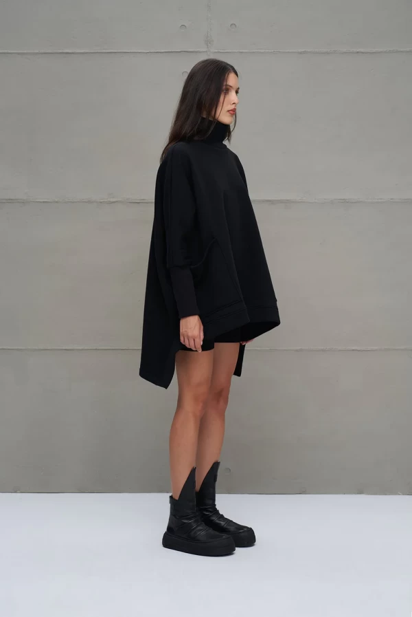 Sudadera Oversize Negra con Cuello Alto y Forro Polar vdr