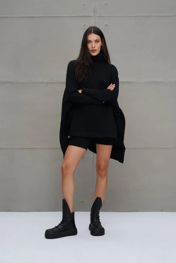 Sudadera Oversize Negra con Cuello Alto y Forro Polar vdr