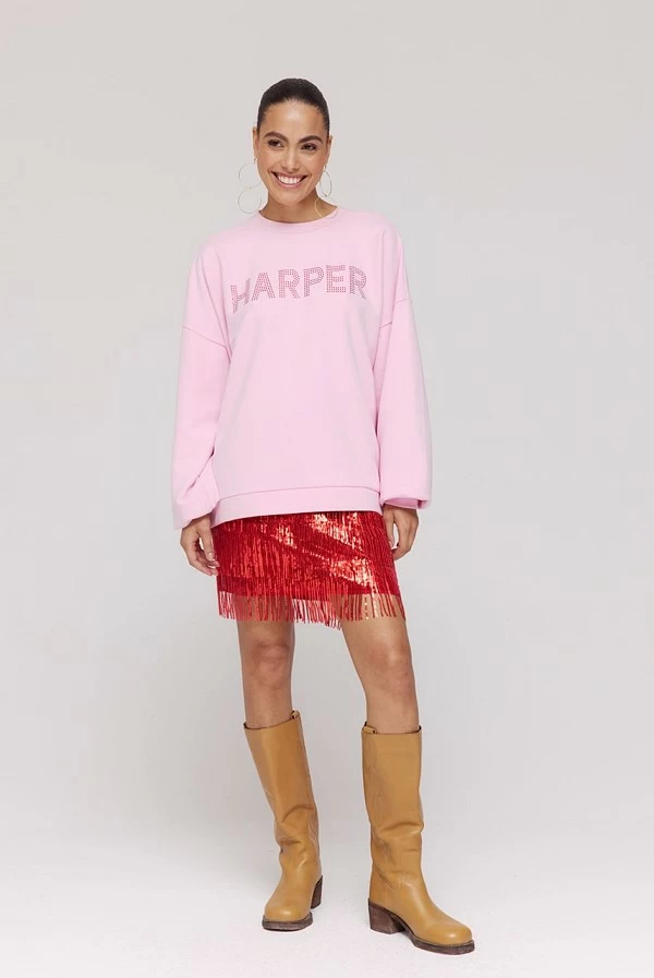 Sudadera Rosa Harper & Yve con Letras Strass Rojo – Rhine Sweater