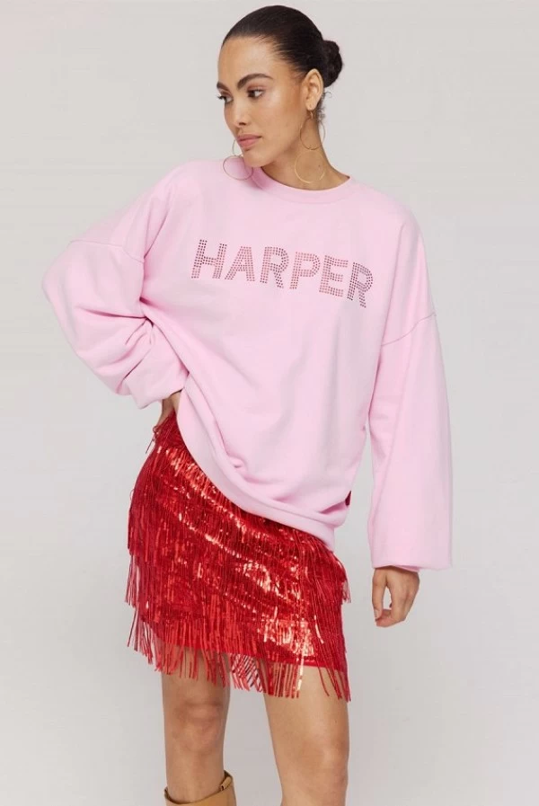 Sudadera Rosa Harper & Yve con Letras Strass Rojo – Rhine Sweater