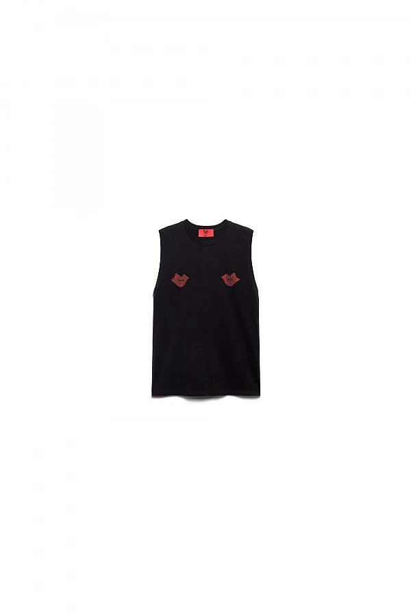 Top Aniye Kiss – Camiseta Negra con Labios de Pedrería | Aniye By