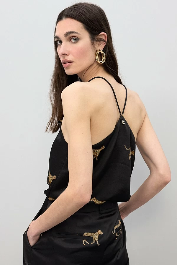 Top Lencero Satinado con Estampado Animal