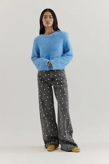 Vaqueros anchos grises Harper & Yve MAYRA con strass Vaqueros anchos grises Harper & Yve MAYRA con strass