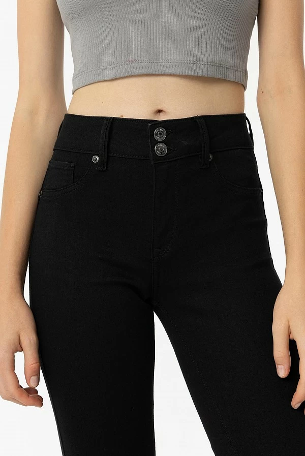 Vaqueros Double-Up negros de cintura alta y pernera skinny – Tiffosi