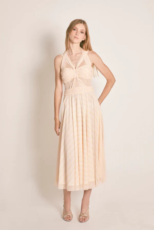 VESITIDO MIDI CUT OUT MESH LUNARES NUDE