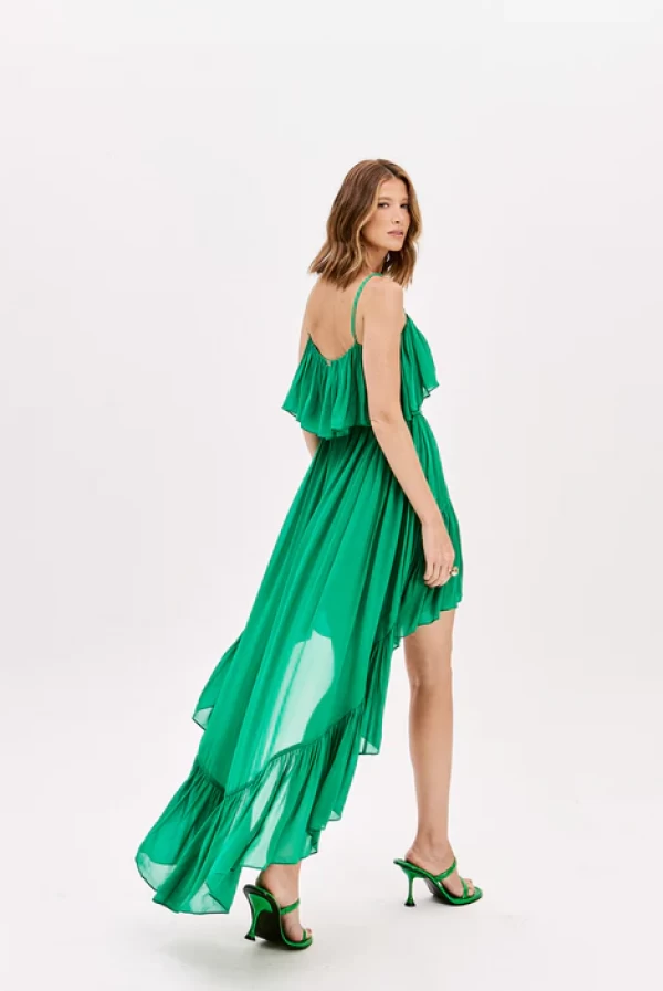 Vestido asimétrico de gasa Lança Perfume verde invitada Vestido asimétrico de gasa Lança Perfume verde invitada