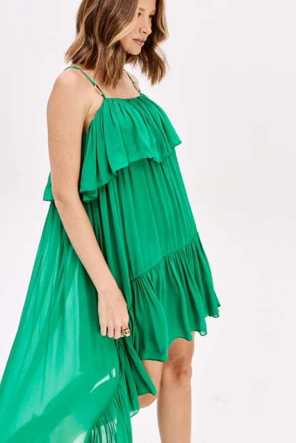 Vestido asimétrico de gasa Lança Perfume verde invitada Vestido asimétrico de gasa Lança Perfume verde invitada