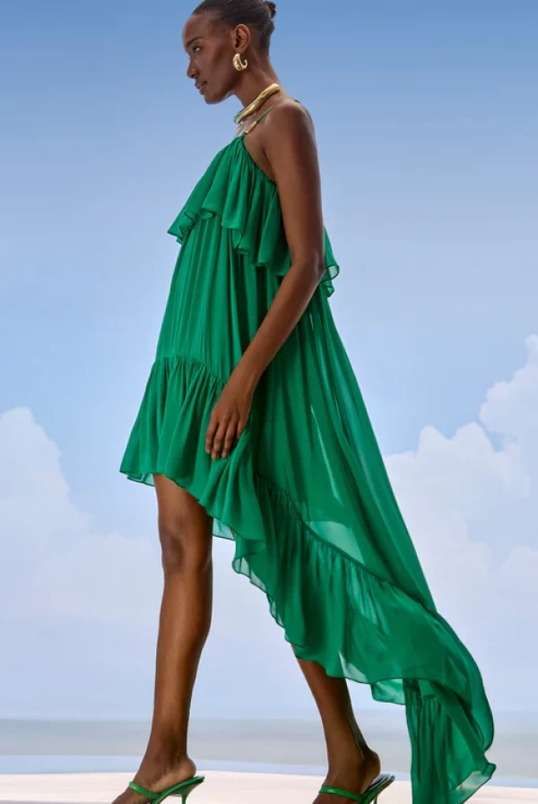 Vestido asimétrico de gasa Lança Perfume verde invitada Vestido asimétrico de gasa Lança Perfume verde invitada