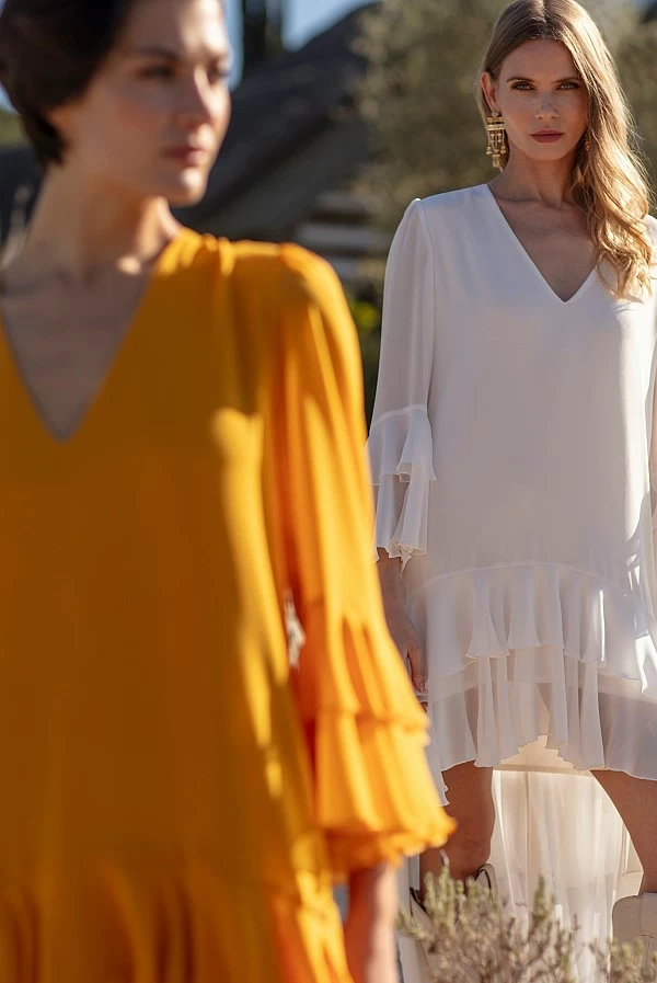 Vestido Blanco Asimétrico de Gasa Sahoco