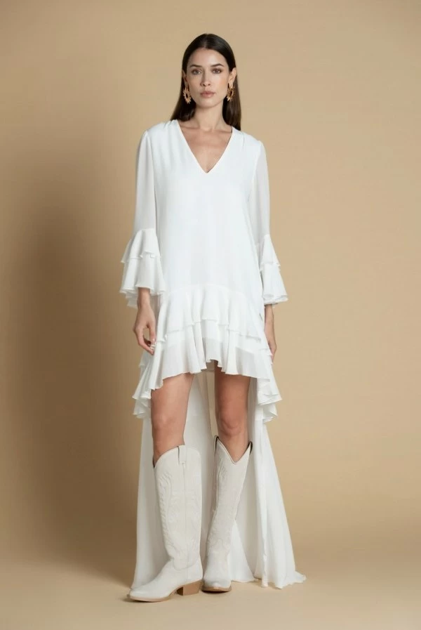 Vestido Blanco Asimétrico de Gasa Sahoco