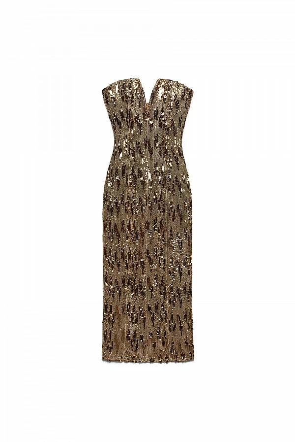 vestido bustier oro lentejuelas aniye by