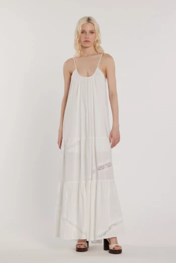 Vestido CATHERY Largo con Encaje y Volantes