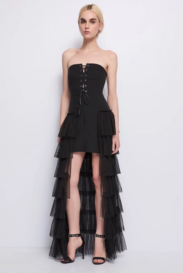 vestido corset falda volantes denny rose