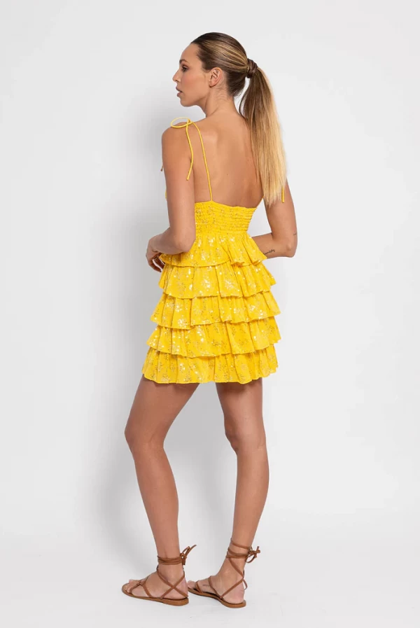 Vestido Corto Amarillo con Volantes y Lentejuelas – Sundress