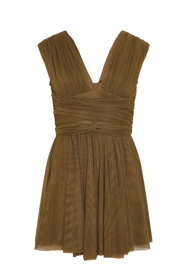 Vestido corto de tull verde khaki masavi