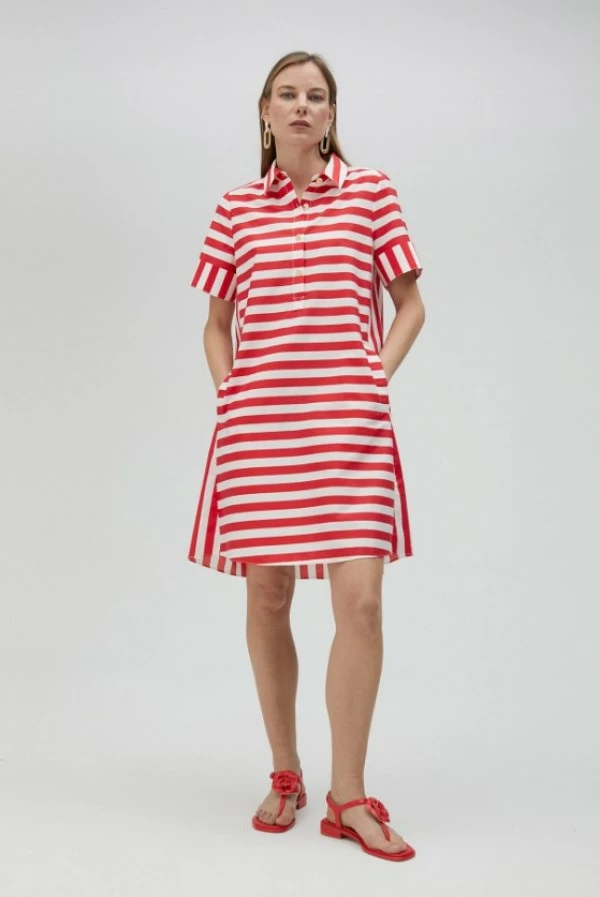 Vestido corto fluido a rayas con botones dorados lola casademunt