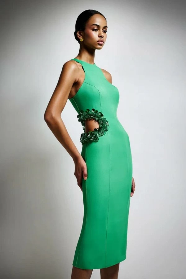 Vestido Corto Verde con Pedrería Twins Fantasy