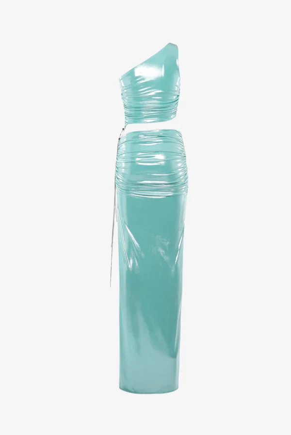 Vestido de Fiesta Azul Turquesa Asimétrico Alma Sánchez