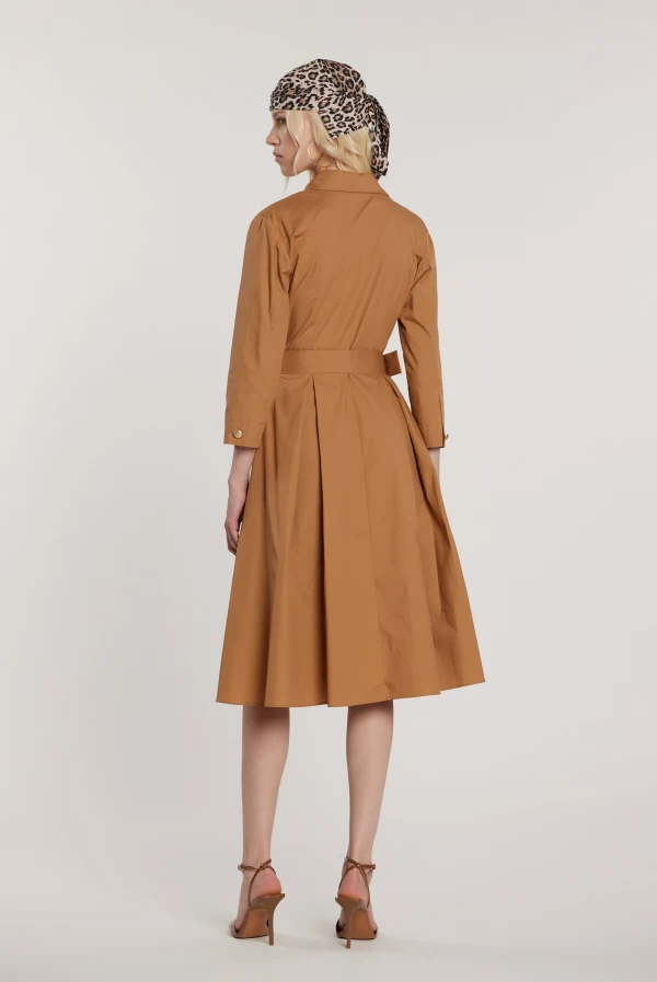 Vestido LAETITIA midi camisero camel con cinturon