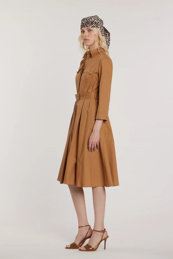 Vestido LAETITIA midi camisero camel con cinturon