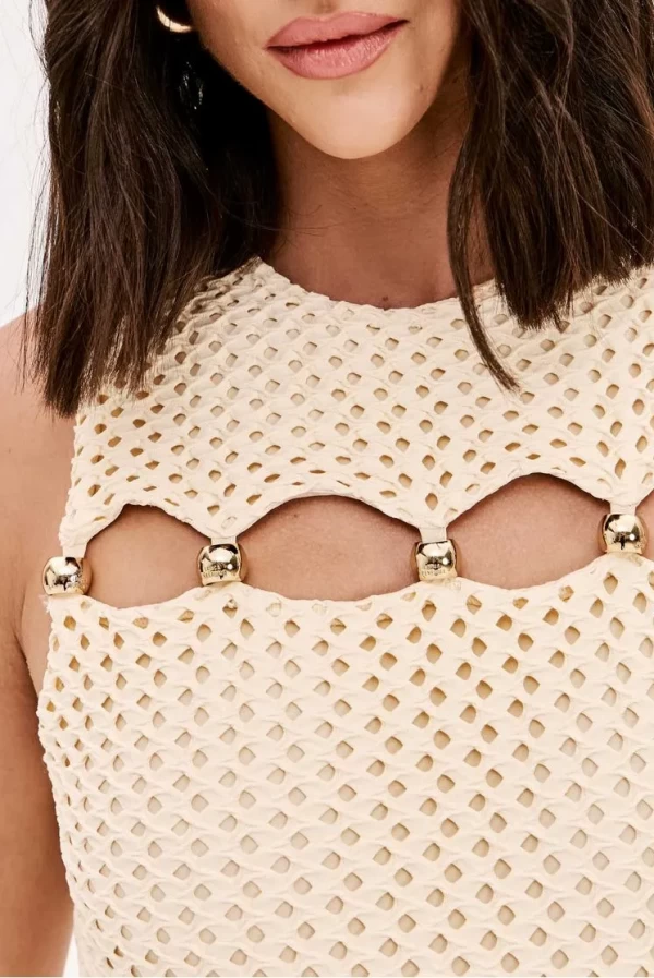 Vestido LANçA largo vainilla troquelado