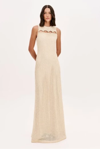 Vestido LANçA largo vainilla troquelado