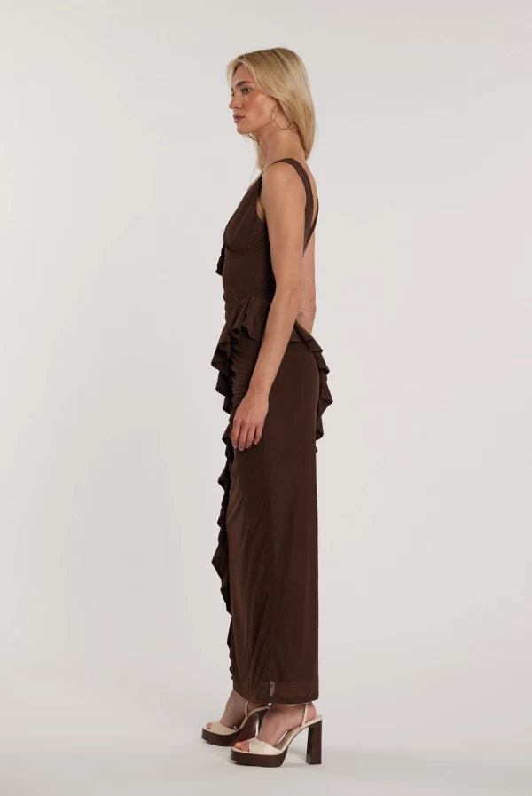 Vestido LANE Largo con Doble Escote en V y Volantes