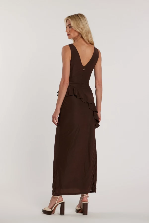 Vestido LANE Largo con Doble Escote en V y Volantes