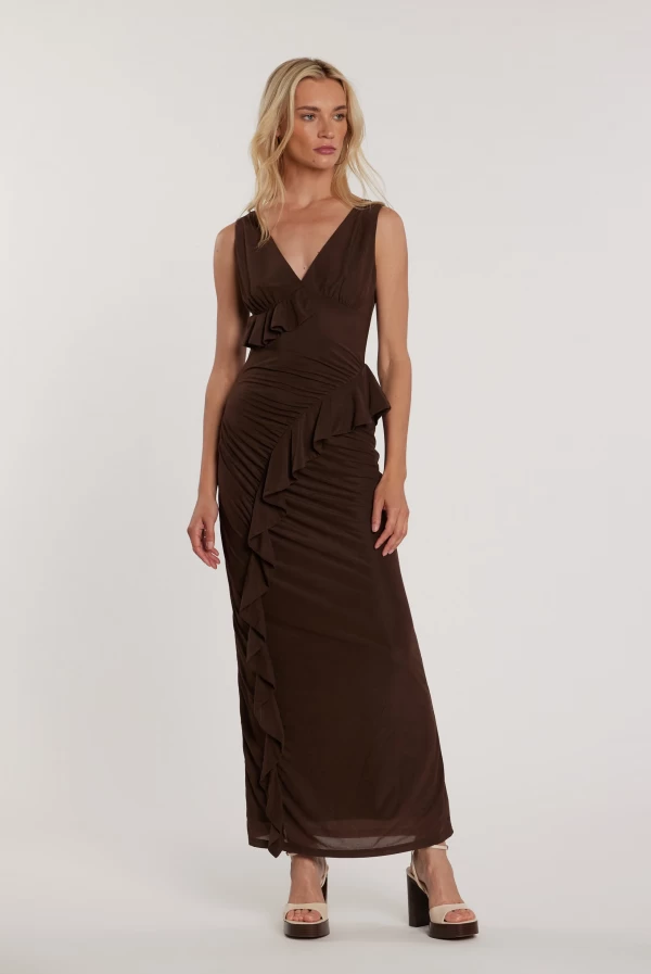 Vestido LANE Largo con Doble Escote en V y Volantes