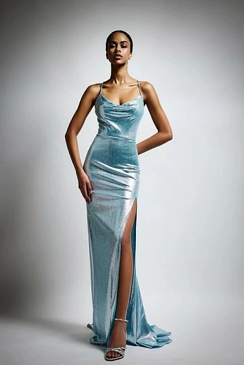 Vestido Largo Azul Claro Brillante Twins Fantasy