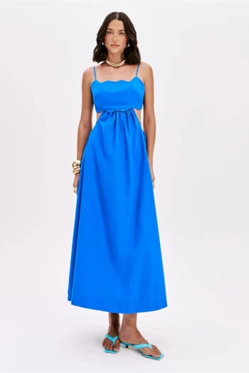 Vestido largo azul Lança Perfume con espalda descubierta