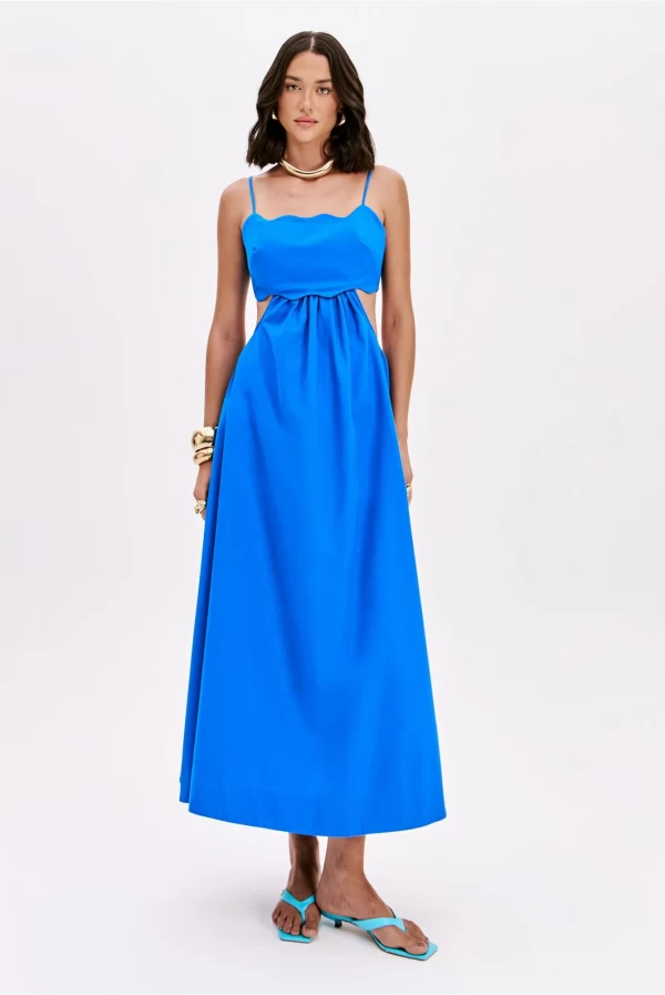 Vestido largo azul Lança Perfume con espalda descubierta