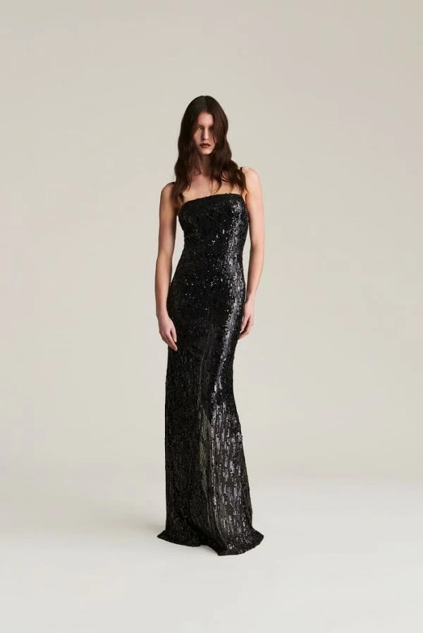 Vestido largo de lentejuelas plata con escote cuadrado – Aniye By Vestido largo de lentejuelas plata con escote cuadrado – Aniye By