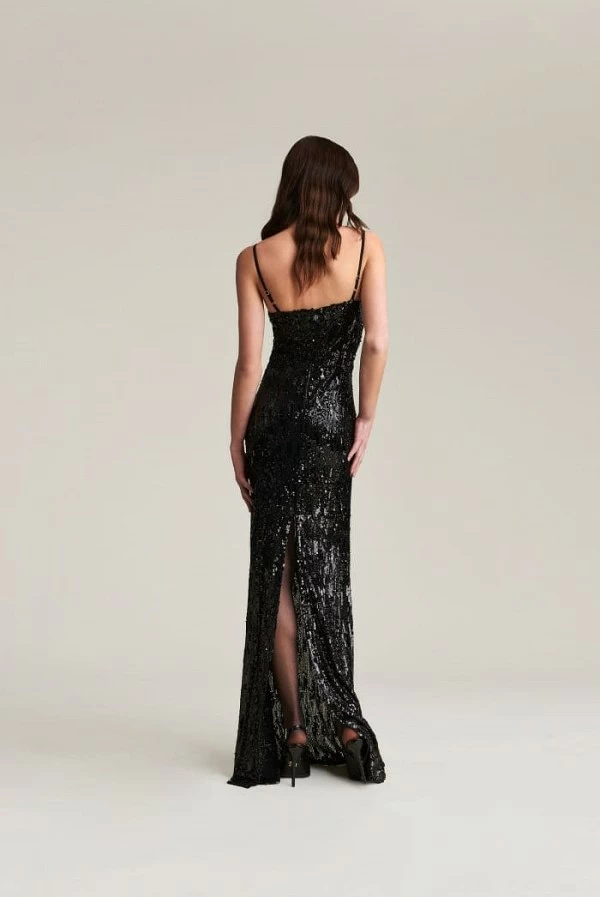 Vestido largo de lentejuelas plata con escote cuadrado – Aniye By Vestido largo de lentejuelas plata con escote cuadrado – Aniye By