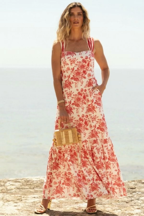 Vestido Largo Emilie Flower Red