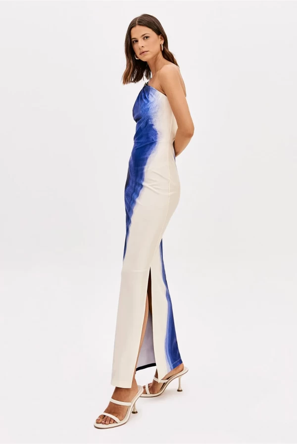 Vestido largo Lança Perfume bicolor azul y blanco en licra