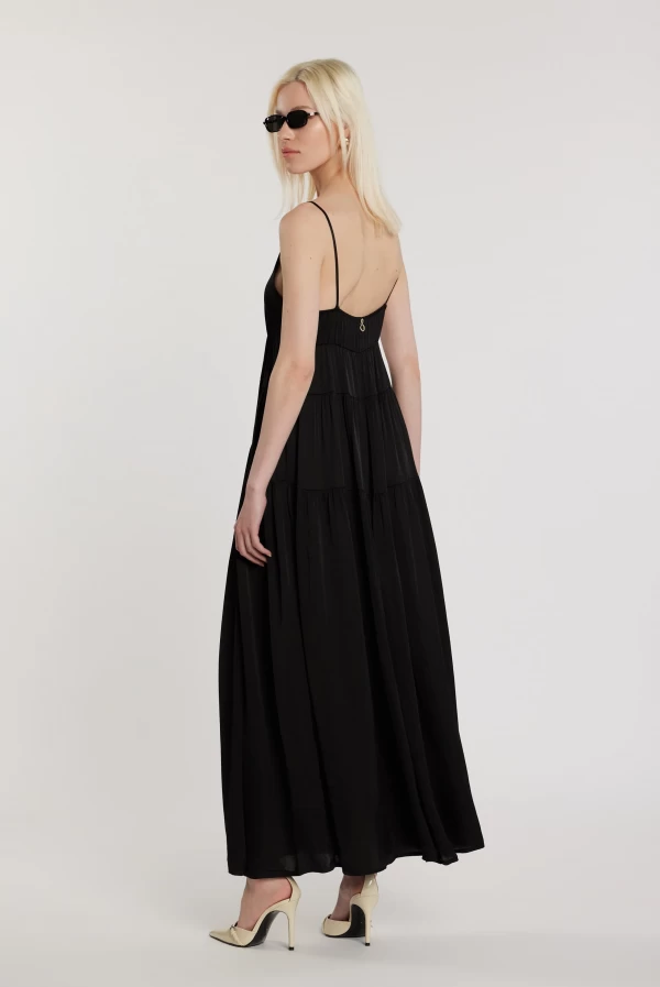 Vestido Largo MANNYS con Fruncido y Volantes en Raso