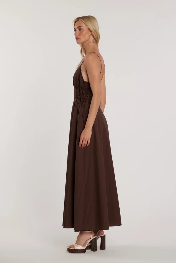 Vestido Largo MESSY con Punto Smock y Cordones Vestido Largo MESSY con Punto Smock y Cordones