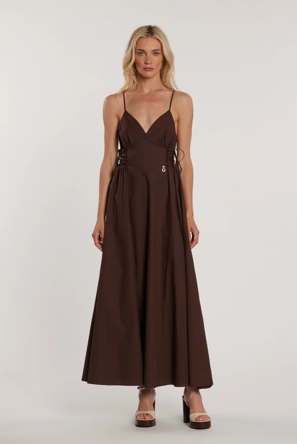 Vestido Largo MESSY con Punto Smock y Cordones Vestido Largo MESSY con Punto Smock y Cordones