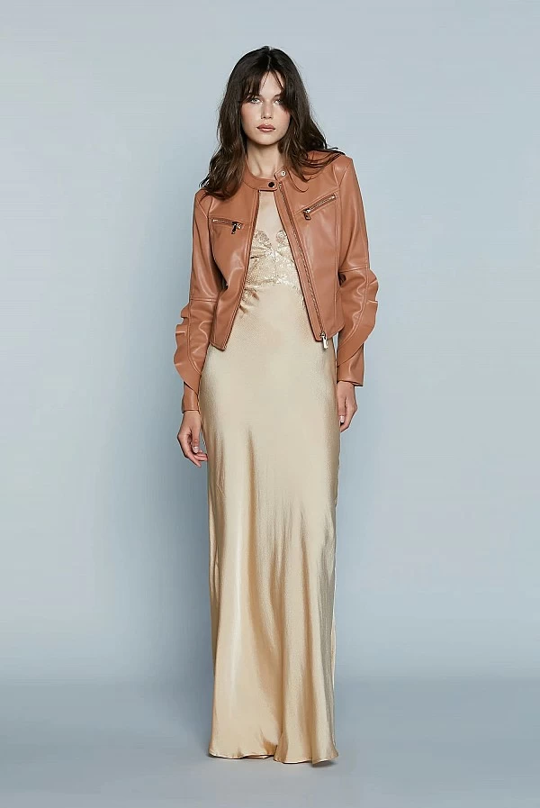 Vestido Lencero Largo con Encaje de Relish