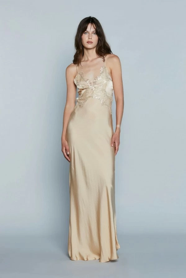 Vestido Lencero Largo con Encaje de Relish