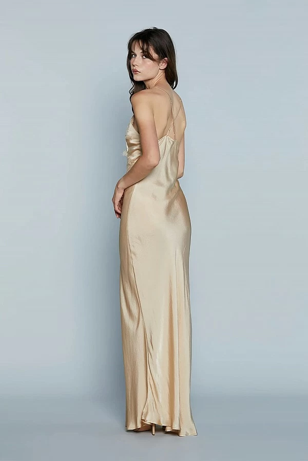 Vestido Lencero Largo con Encaje de Relish