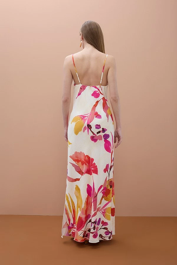 Vestido Lencero Largo Floral con Tirantes Finos