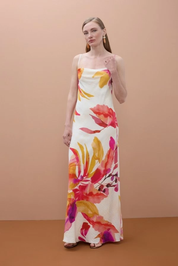 Vestido Lencero Largo Floral con Tirantes Finos